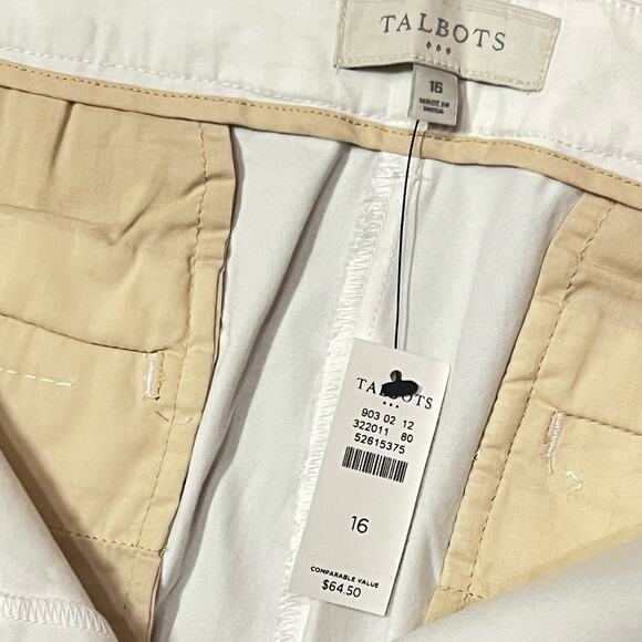 Talbots Classic White Cropped Chino Pants Size 16 Ankle Buttons New with Tag - Picture 6 of 7